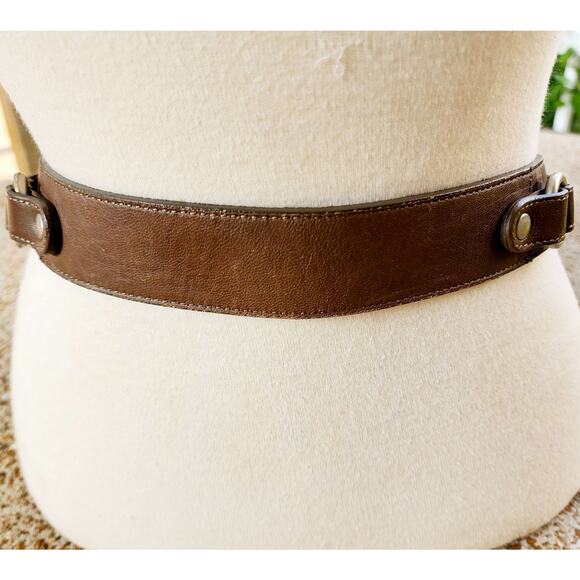 Vintage Ann Taylor Loft Brown Leather Belt XS Studded Western Distressed Rugged - Picture 6 of 8